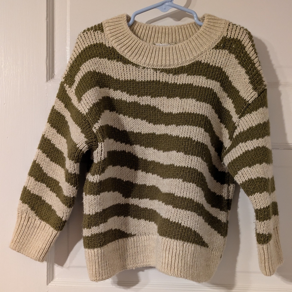 Zara Kids Olive and Cream Striped Sweater